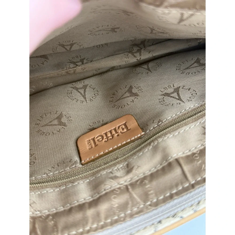 La Tour Eiffel Paris Monogram Satchel Crossbody Bag Beige Matching Wallet Set